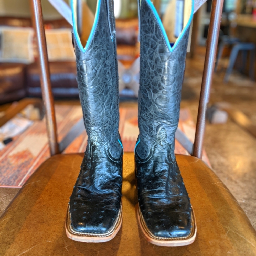 Anderson Bean Full Quill Black Ostrich Cowboy Boots